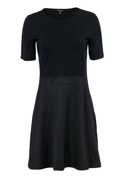 Current Boutique-Theory - Black & Navy Paneled Short Sleeve Sheath Dress Sz M