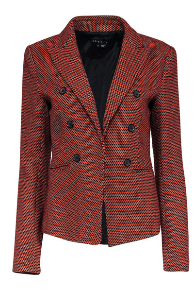 Current Boutique-Theory - Black & Orange Woven Wool Blend Double Breasted Blazer Sz 10