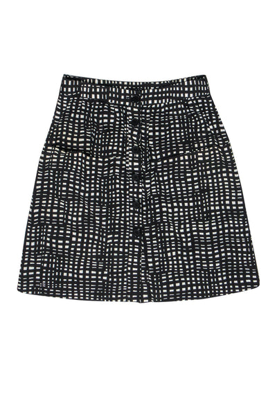 Current Boutique-Theory - Black & White Square Print Button-Front Skirt Sz 4