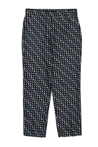 Current Boutique-Theory - Black & White Triangle Printed Silk Pull-On Slacks Sz 2