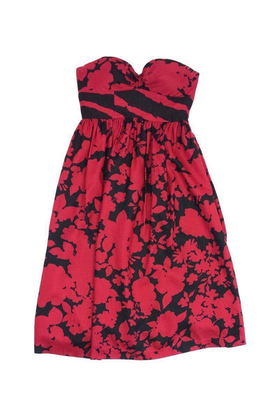 Current Boutique-Tibi - Black & Red Print Silk Blend Strapless Dress Sz 4
