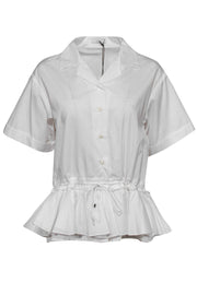 Current Boutique-Tome - White Short Sleeve Button-Up Drawstring Blouse w/ Peplum Hem Sz 8