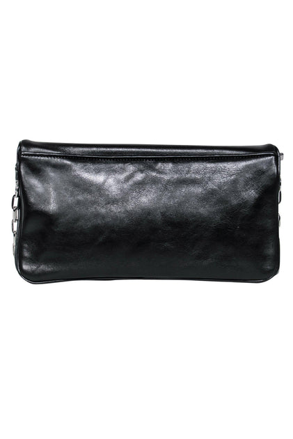 Tory Burch Black Coated Canvas Shoulder Bag Monogram Leather Strap Bag