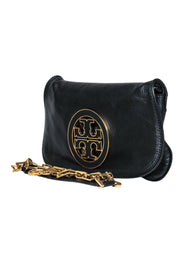 Current Boutique-Tory Burch - Black Leather w/ Gold Chain Crossbody Clutch