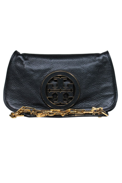 Current Boutique-Tory Burch - Black Leather w/ Gold Chain Crossbody Clutch