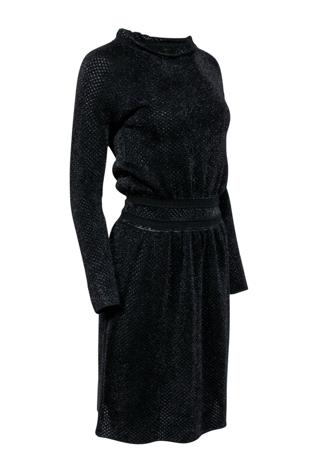 Current Boutique-Tory Burch - Black Metallic Knit Long Sleeve Dress Sz S