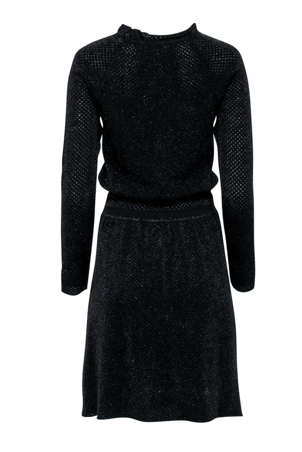 Current Boutique-Tory Burch - Black Metallic Knit Long Sleeve Dress Sz S