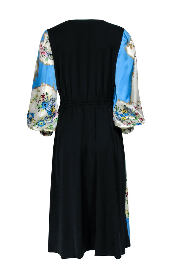 Current Boutique-Tory Burch - Blue & Black Color Block Long Sleeve Drawstring Dress Sz 8