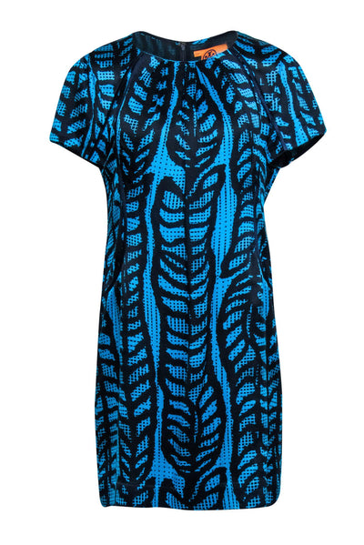 Current Boutique-Tory Burch - Blue & Black Print Short Sleeve Silk Dress Sz 10