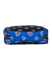 Current Boutique-Tory Burch - Blue & Navy Quilted Rose Cosmetic Travel Bag w/ Handle & Zipper