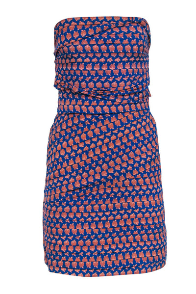 Current Boutique-Tory Burch - Blue & Orange Strapless Dress w/ Ruffle Sz 6