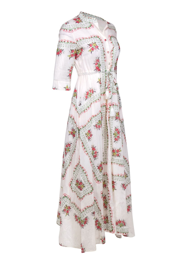 Current Boutique-Tory Burch - Cream Floral Print Quarter Sleeve Maxi Dress Sz S