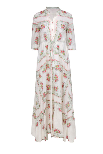 Current Boutique-Tory Burch - Cream Floral Print Quarter Sleeve Maxi Dress Sz S