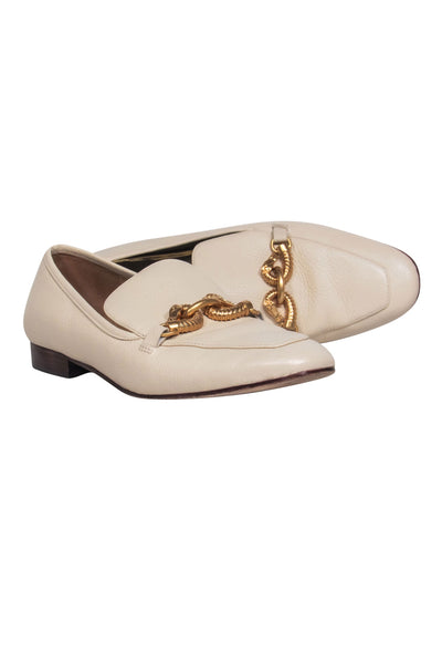 Current Boutique-Tory Burch - Cream Leather Loafer w/ Double Gold Seahorse Sz 9.5