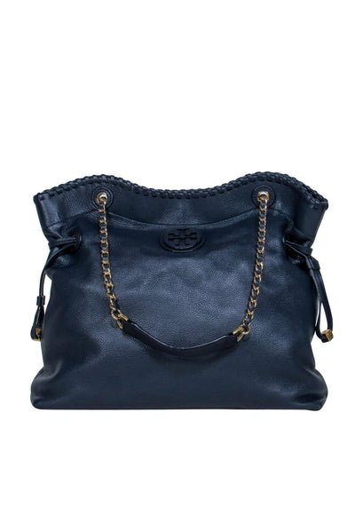Current Boutique-Tory Burch - Dark Navy Pebbled Leather Tote w/ Chain Straps