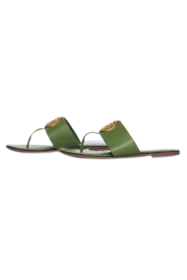 Current Boutique-Tory Burch – Green Leather Thong Flat Sandals Sz 9.5