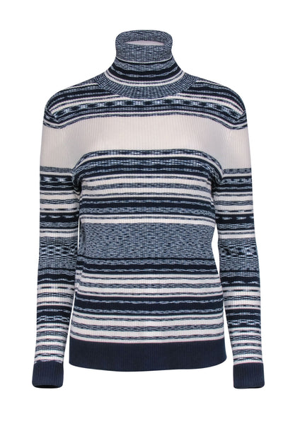Current Boutique-Tory Burch - Ivory & Navy Striped "Julie" Turtleneck Sweater Sz L