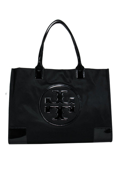Current Boutique-Tory Burch - Large Black Logo Tote w/ Patent Leather Trim