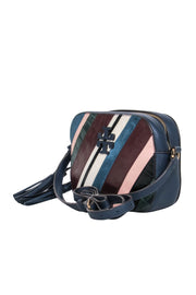 Current Boutique-Tory Burch - Navy Pebbled Leather w/ Multi Fabric Front Crossbody