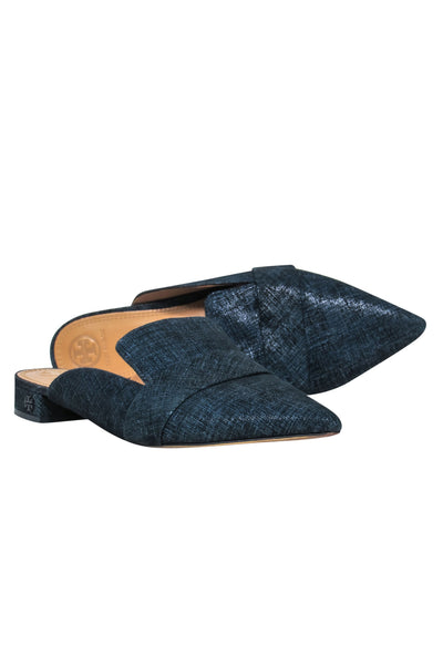 Current Boutique-Tory Burch - Navy Suede Metallic Chambray Mules w/ Pointed Toe Sz 10.5