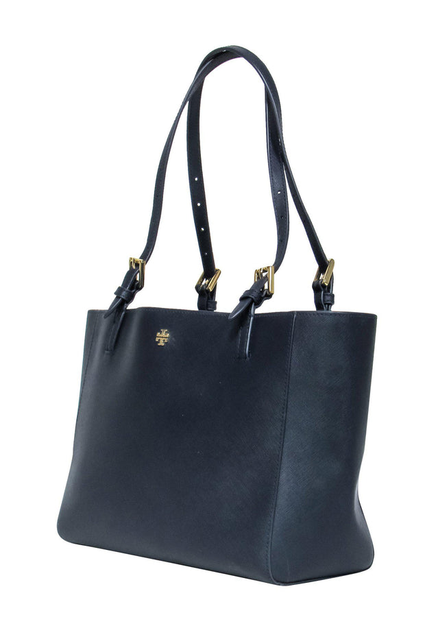 Current Boutique-Tory Burch - Navy Textured Leather Medium Tote Bag