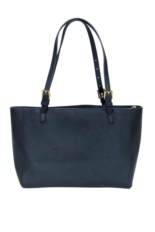 Current Boutique-Tory Burch - Navy Textured Leather Medium Tote Bag