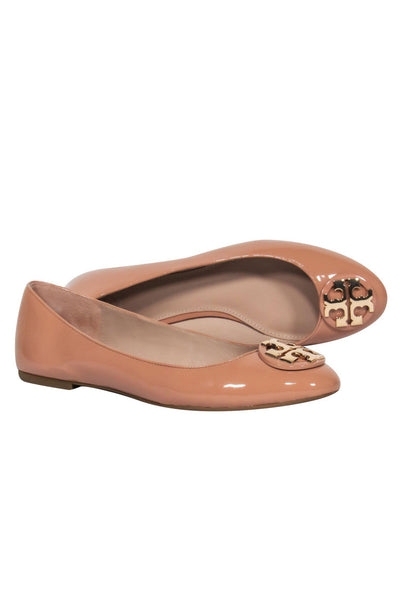 Current Boutique-Tory Burch - Nude Patent Leather Ballet Flats w/ Logo Buckle Sz 10