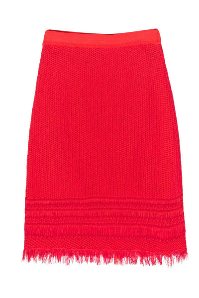 Current Boutique-Tory Burch - Pink & Magenta Cotton Knit Midi Skirt w/ Fringed Hem Sz XS