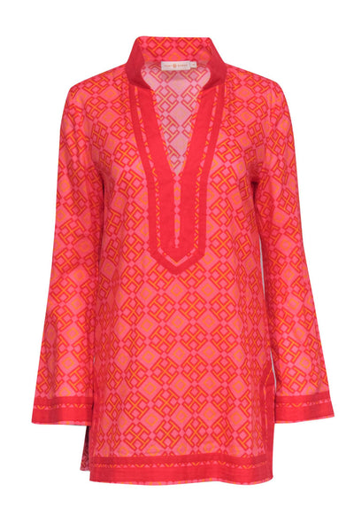 Current Boutique-Tory Burch - Pink, Red & Orange Cotton Long Sleeve Tunic Sz S