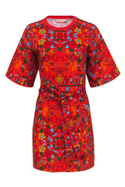 Current Boutique-Tory Burch - Red Belted T-shirt Dress w/ Multi Colored Floral Print Sz SP