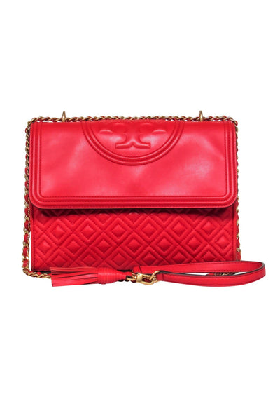 Current Boutique-Tory Burch - Red Quilted Leather Tote w/ Logo