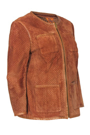 Current Boutique-Tory Burch - Tan Perforated Suede Leather Jacket Sz 12