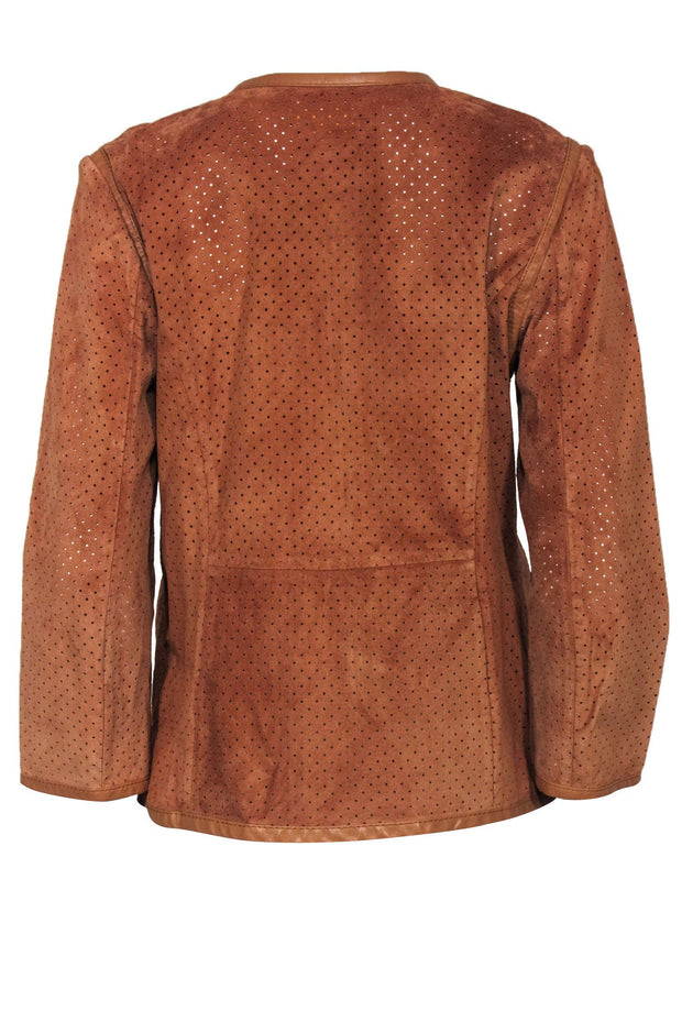 Current Boutique-Tory Burch - Tan Perforated Suede Leather Jacket Sz 12