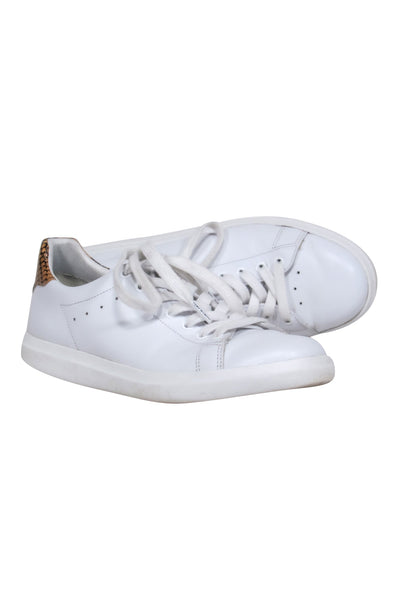 Current Boutique-Tory Burch - White "Howell Court" Leather Sneakers w/ Gold & Black Snakeskin Trim Sz 7