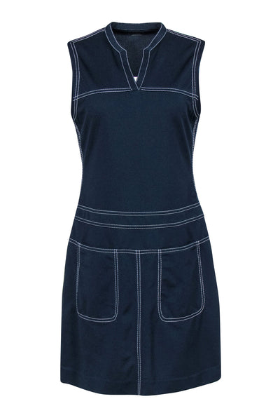 Current Boutique-Tory Sport - Navy Woven Fitted Dress w/ White Stitching Sz L