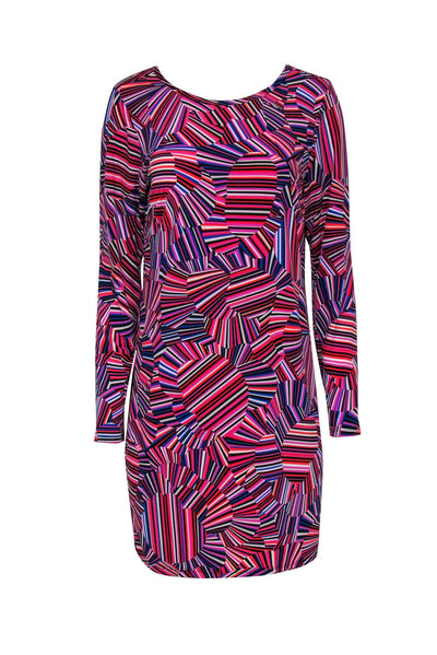 Current Boutique-Trina Trina Turk - Black & Red Striped Multicolor Dress w/ V-Back Sz L
