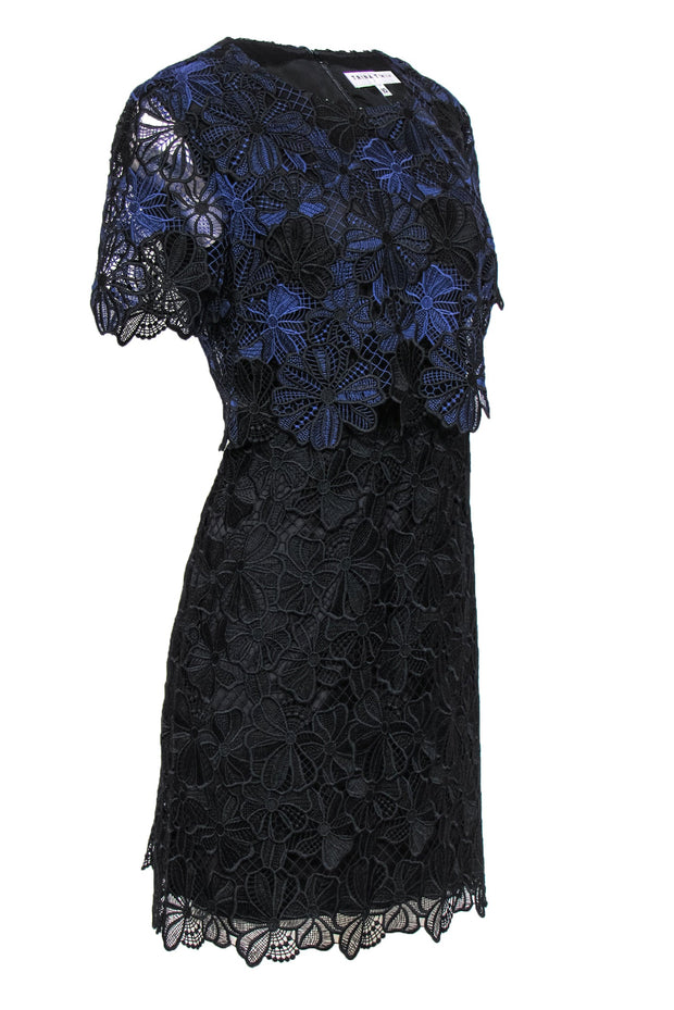 Current Boutique-Trina Turk - Black & Blue Lace "Caterina" Layered Cocktail Dress Sz 10