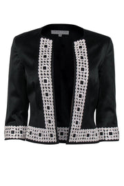 Current Boutique-Trina Turk - Black Cotton Cropped Jacket w/ Geometric Embroidery Sz 4