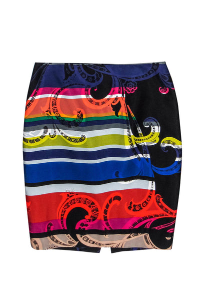 Current Boutique-Trina Turk - Black & Multi Paisley Printed Pencil Skirt Sz 2