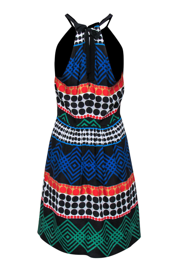 Current Boutique-Trina Turk - Black & Multicolor Polka Dot & Geometric Print Fit & Flare Dress Sz 8