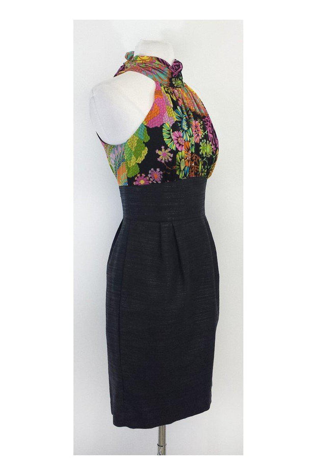 Current Boutique-Trina Turk - Black & Multicolor Print High Neck Dress Sz 0