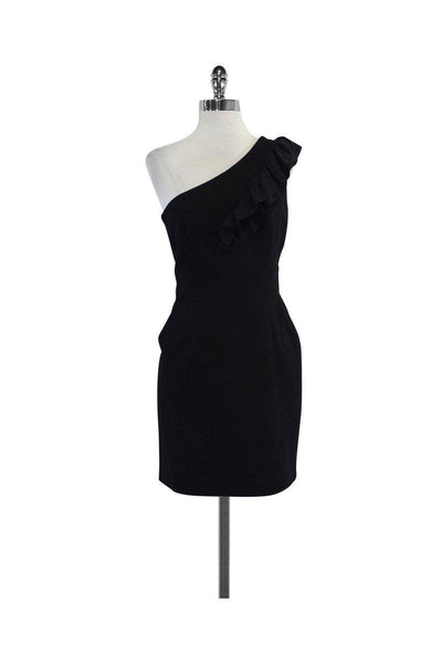 Current Boutique-Trina Turk - Black One Shoulder Ruffle Dress Sz 2