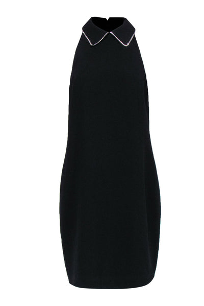 Current Boutique-Trina Turk - Black Pointed Collar Shift Dress w/ Crystals Sz 10