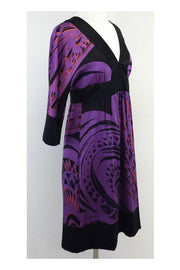 Current Boutique-Trina Turk - Black & Purple Print Silk Dress Sz 4