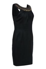 Current Boutique-Trina Turk - Black Round Neck Sheath Dress w/ Gold Studs Sz 10