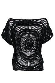 Current Boutique-Trina Turk - Black Short Sleeve Cotton Crochet Top Sz M
