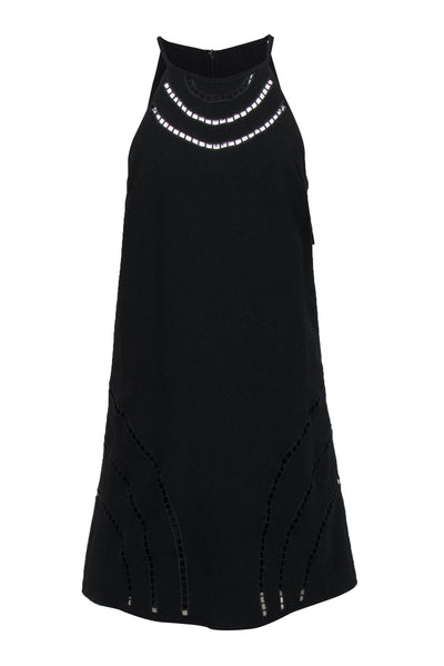 Current Boutique-Trina Turk - Black Sleeveless Mini Shift Dress w/ Eyelet Trim Sz 4