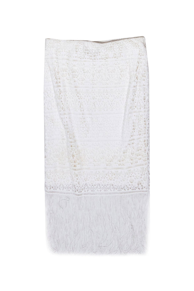 Current Boutique-Trina Turk - White Crochet Fringe Hem Midi Skirt Sz S