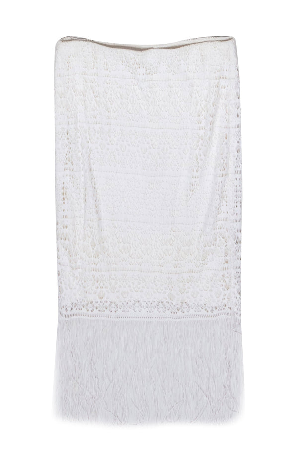 Current Boutique-Trina Turk - White Crochet Fringe Hem Midi Skirt Sz S