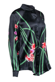 Current Boutique-Tucker - Black Floral Silk Blend Blouse Sz M